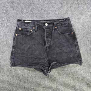Levis Ribcage Shorts Womens 28 Black Premium Button Fly High Rise Cutoff Raw Hem